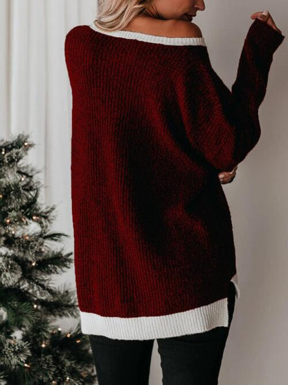 Color Block Round Neck Long Sleeve Sweater Luvéillé