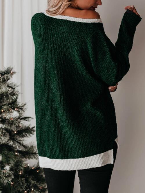 Color Block Round Neck Long Sleeve Sweater Luvéillé