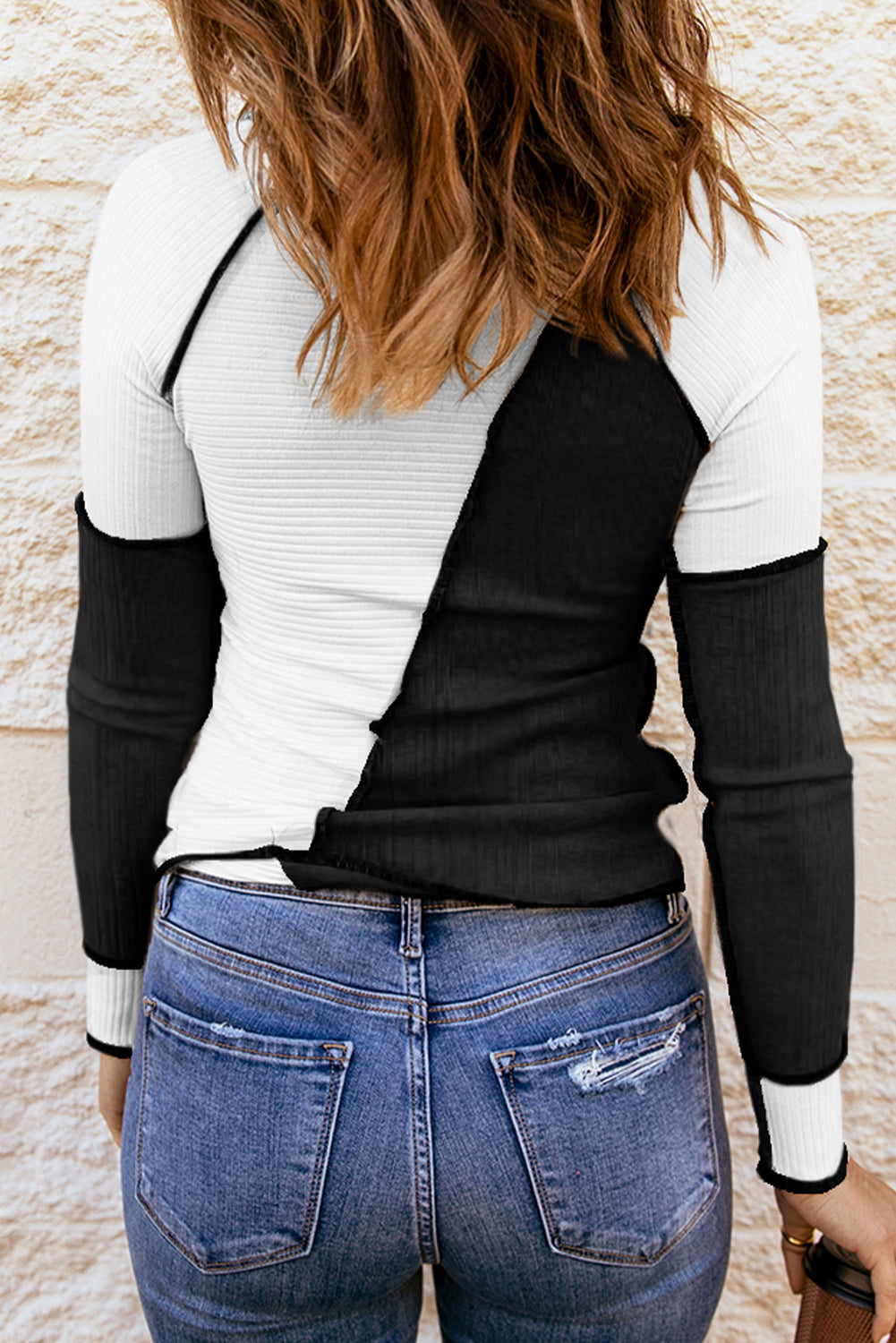 Color Block Round Neck Long Sleeve T-Shirt Luvéillé