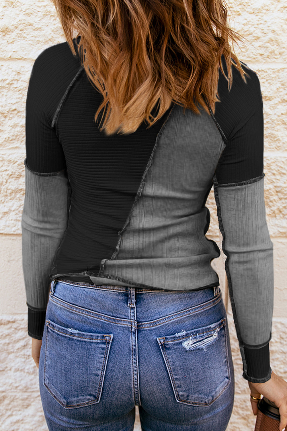Color Block Round Neck Long Sleeve T-Shirt Luvéillé