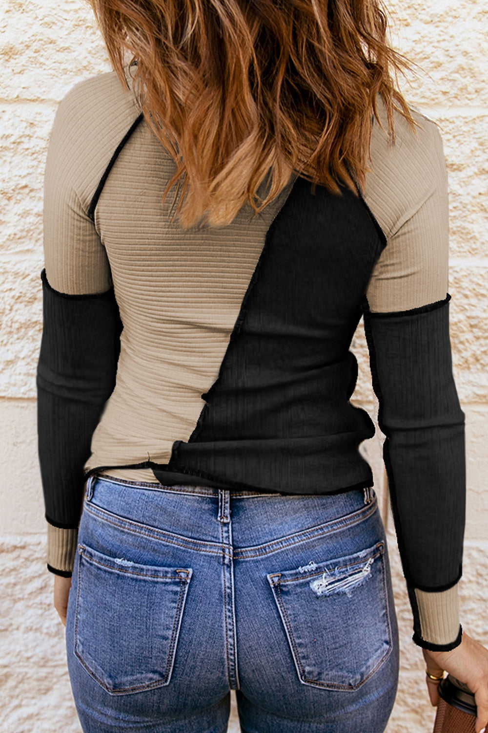 Color Block Round Neck Long Sleeve T-Shirt Luvéillé
