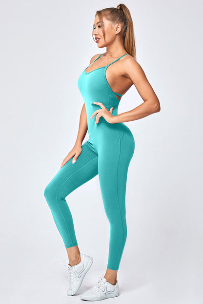 Crisscross Spaghetti Strap Active Jumpsuit Luvéillé