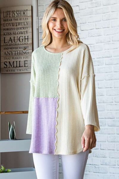 Culture Code Color Block Round Neck Dropped Shoulder Blouse Luvéillé