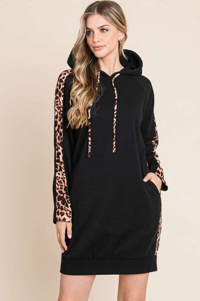 Culture Code Drawstring Leopard Long Sleeve Hooded Dress Luvéillé