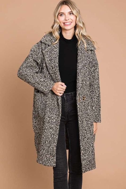 Culture Code Full Size Lapel Collar Double Breast Teddy Coat Luvéillé