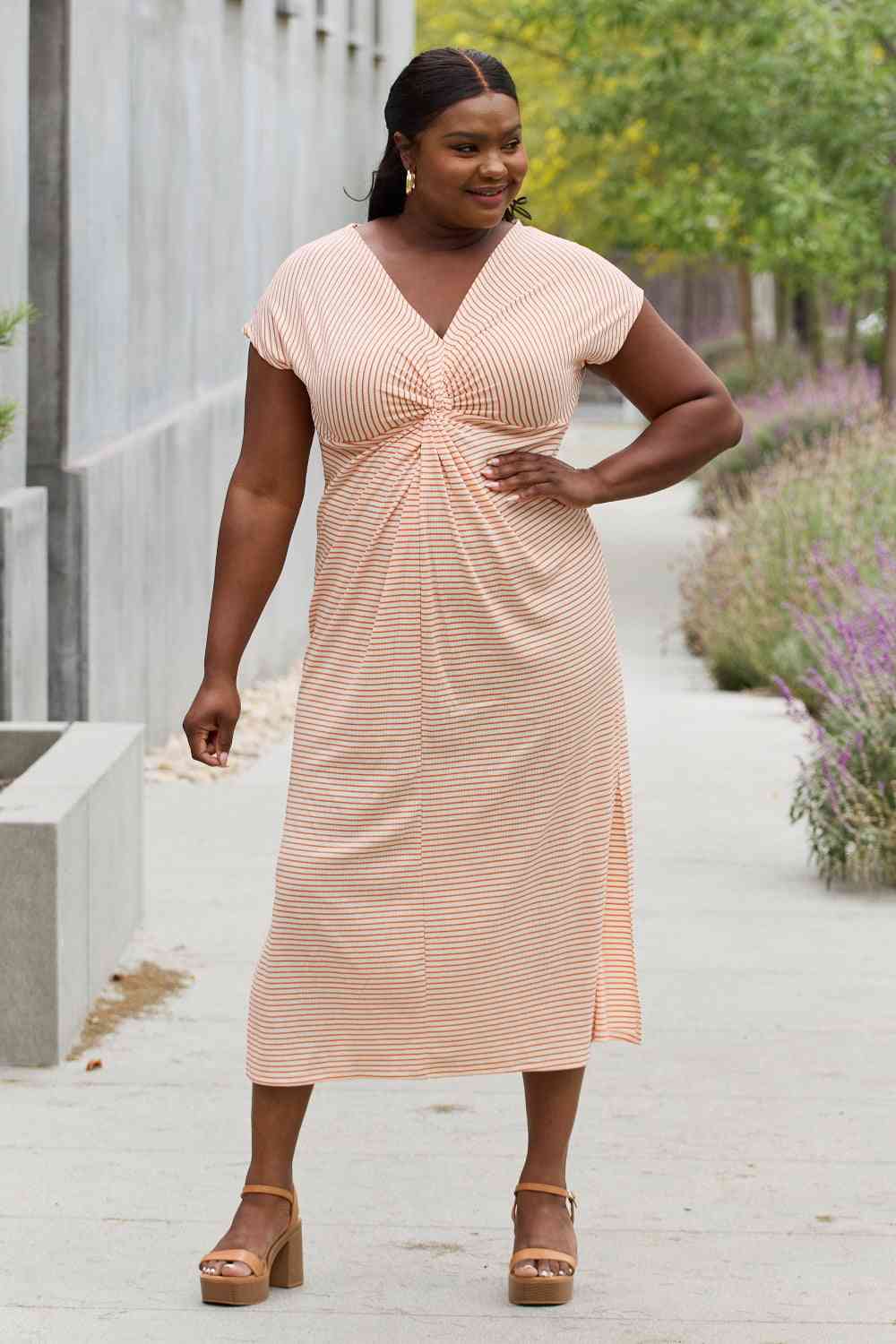 Culture Code Full Size Striped Twisted Detail Maxi Dress in Light Tomato Luvéillé