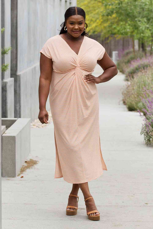 Culture Code Full Size Striped Twisted Detail Maxi Dress in Light Tomato Luvéillé