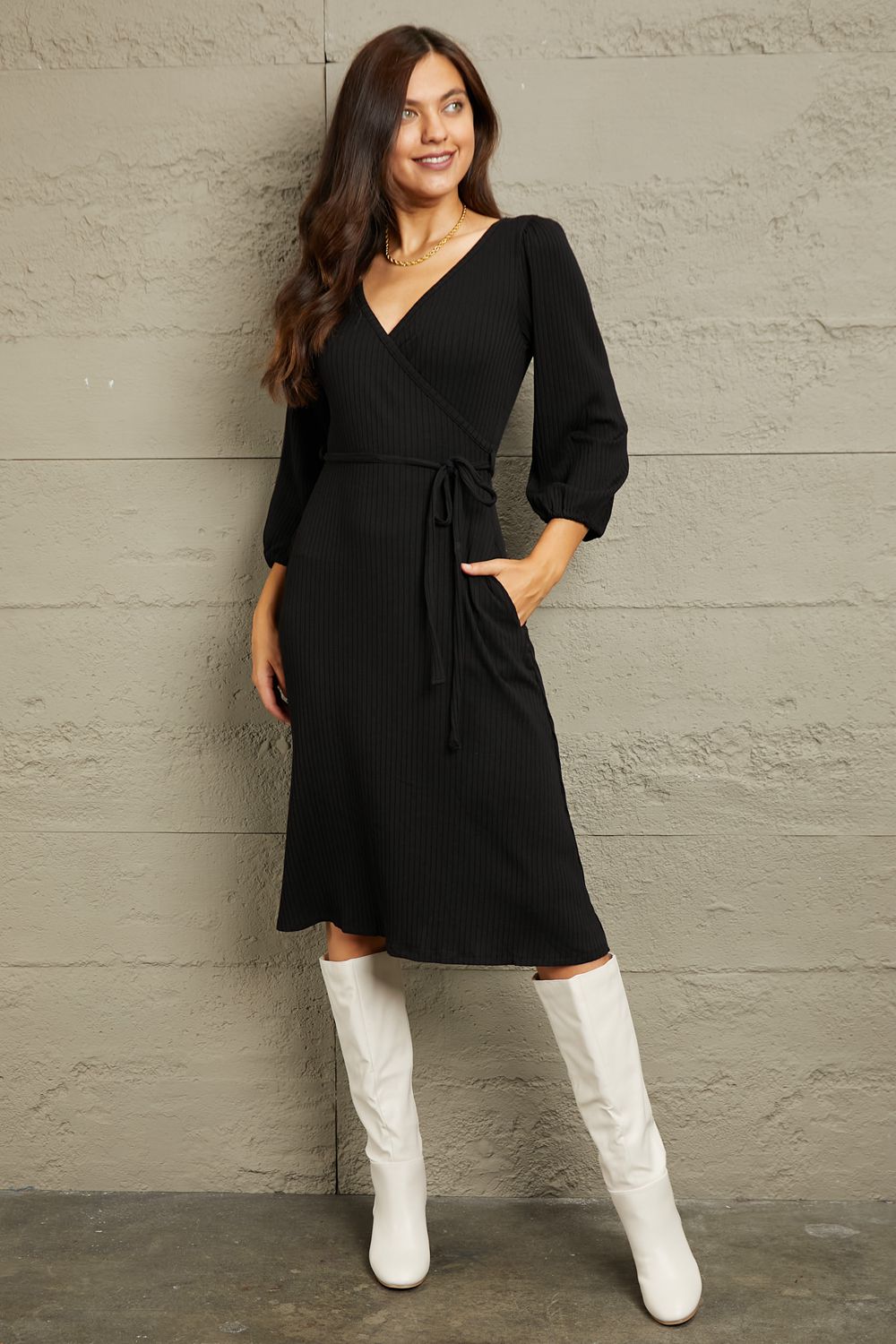 Culture Code Full Size Surplice Flare Ruching Dress Luvéillé