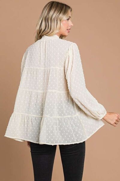 Culture Code Full Size Swiss Dot Smocked Mock Neck Blouse Luvéillé