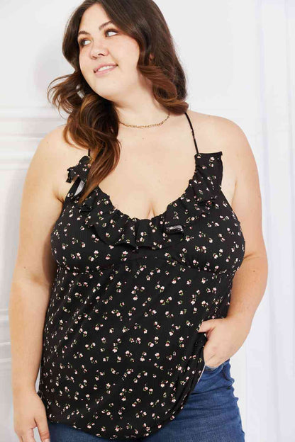 Culture Code Full Size Taste of Spring Ruffle Sleeveless Top in Black Luvéillé