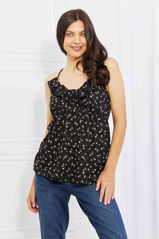 Culture Code Full Size Taste of Spring Ruffle Sleeveless Top in Black Luvéillé