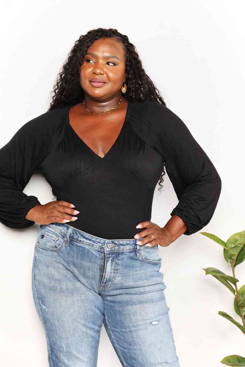 Culture Code Full Size V- Neck Bodysuit Luvéillé