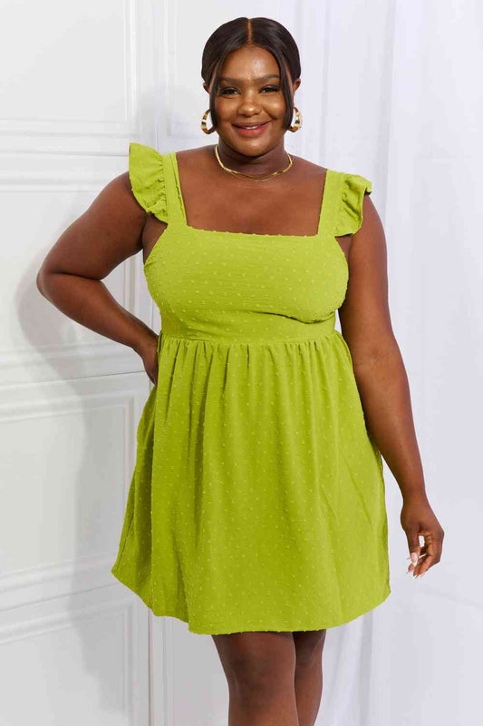 Culture Code Sunny Days Full Size Empire Line Ruffle Sleeve Dress in Lime Luvéillé
