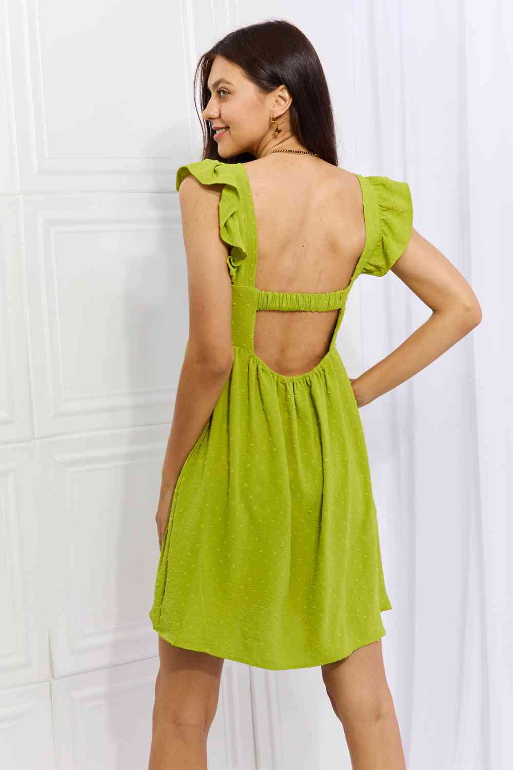 Culture Code Sunny Days Full Size Empire Line Ruffle Sleeve Dress in Lime Luvéillé
