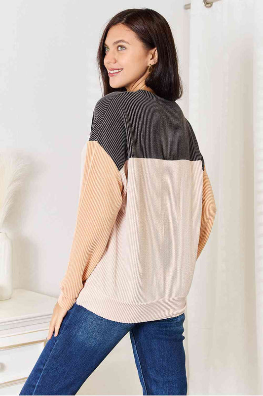 Double Take Color Block Dropped Shoulder T-Shirt Luvéillé