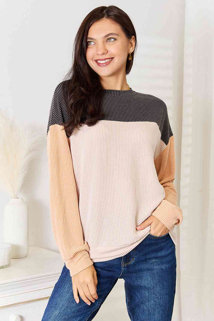 Double Take Color Block Dropped Shoulder T-Shirt Luvéillé
