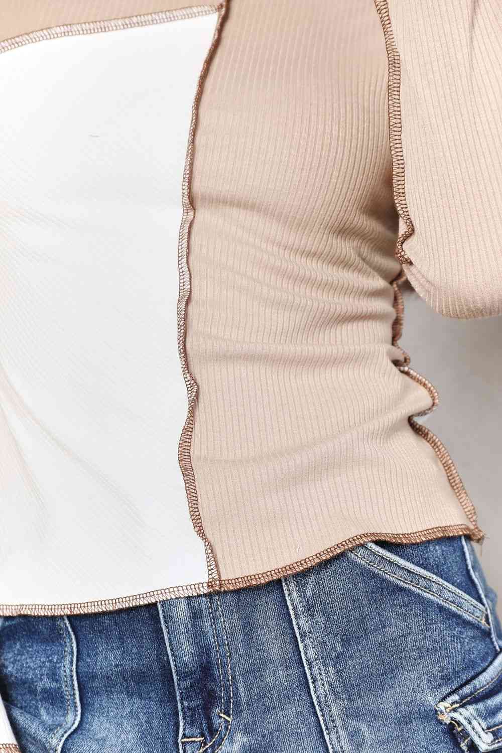 Double Take Color Block Exposed Seam Top Luvéillé