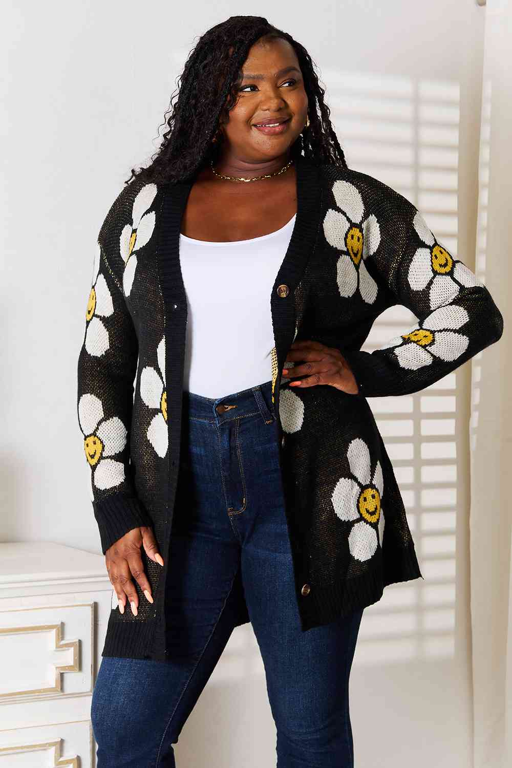 Double Take Floral Button Down Longline Cardigan Luvéillé
