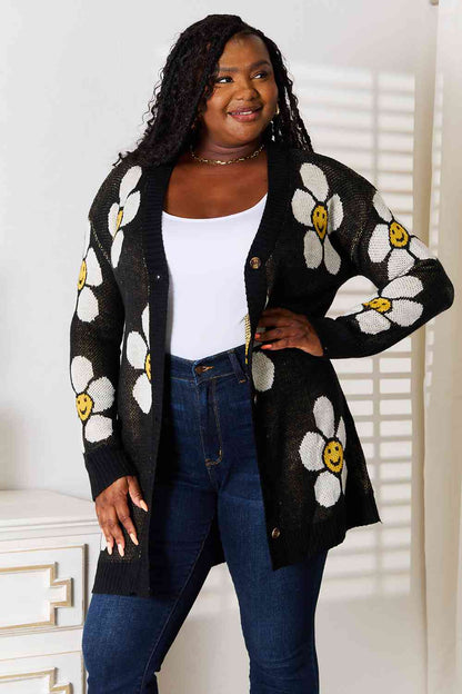 Double Take Floral Button Down Longline Cardigan Luvéillé