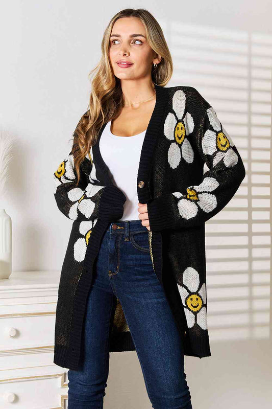Double Take Floral Button Down Longline Cardigan Luvéillé