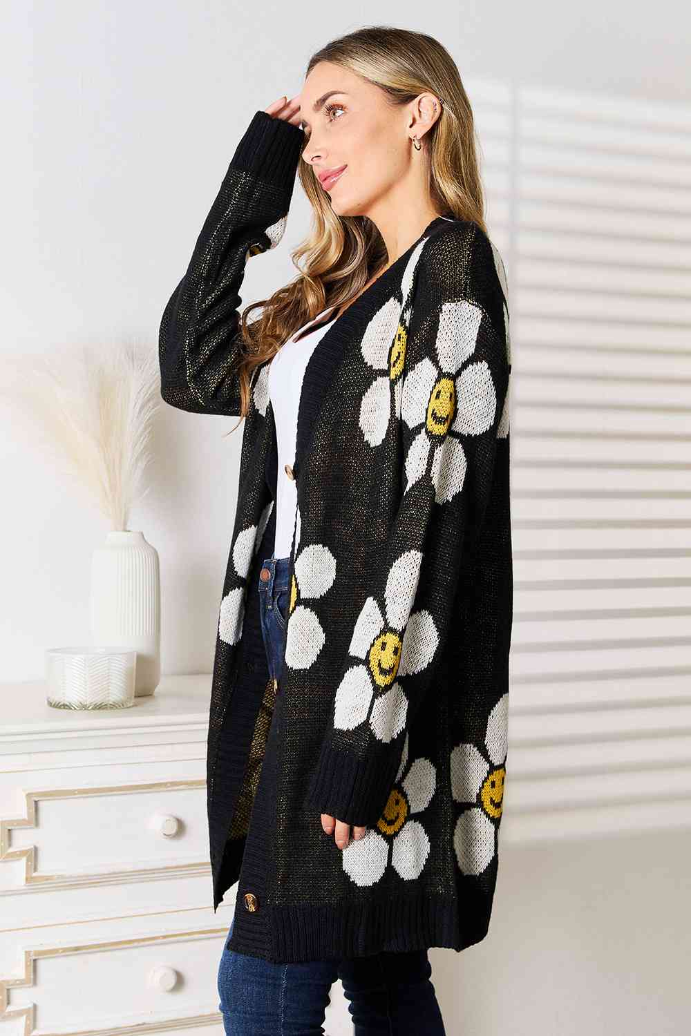 Double Take Floral Button Down Longline Cardigan Luvéillé