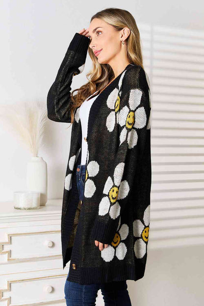 Double Take Floral Button Down Longline Cardigan Luvéillé