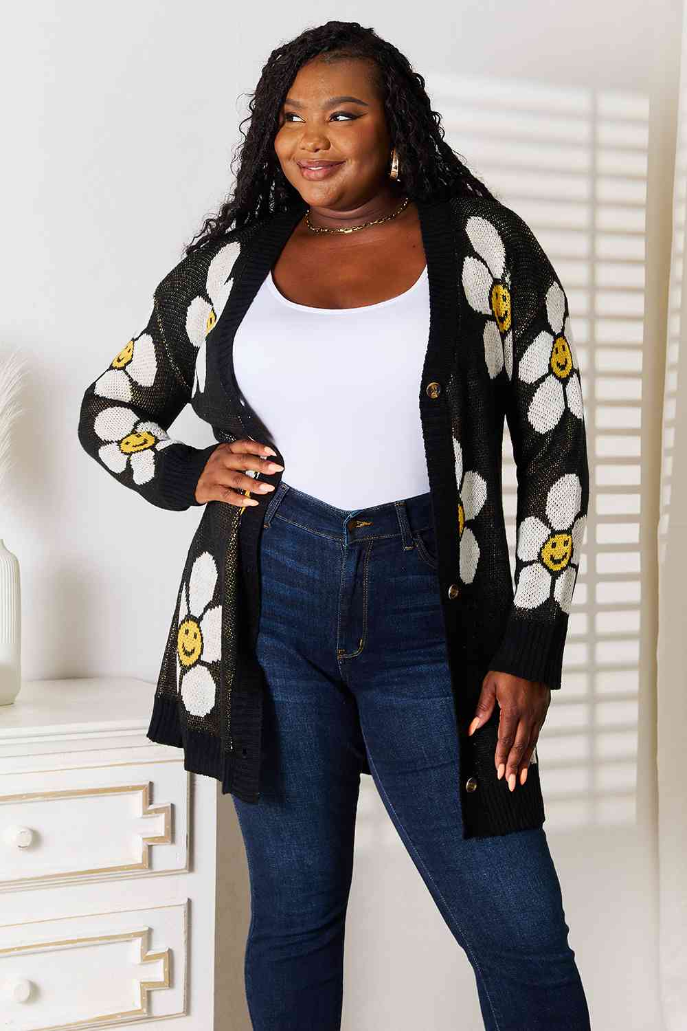 Double Take Floral Button Down Longline Cardigan Luvéillé