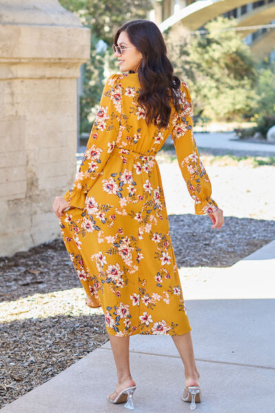 Double Take Full Size Floral Tie Back Flounce Sleeve Dress Luvéillé