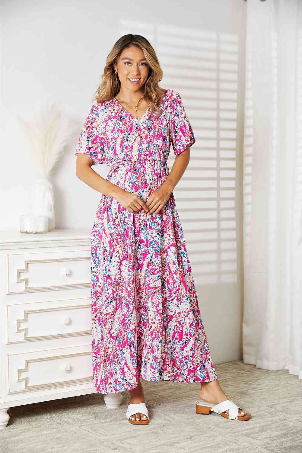 Double Take Multicolored V-Neck Maxi Dress Luvéillé