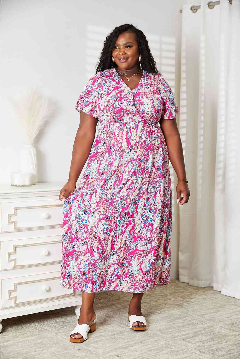 Double Take Multicolored V-Neck Maxi Dress Luvéillé