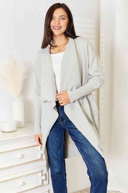 Double Take Open Front Duster Cardigan with Pockets Luvéillé
