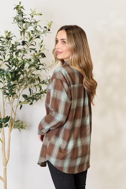 Double Take Plaid Dropped Shoulder Shirt Luvéillé