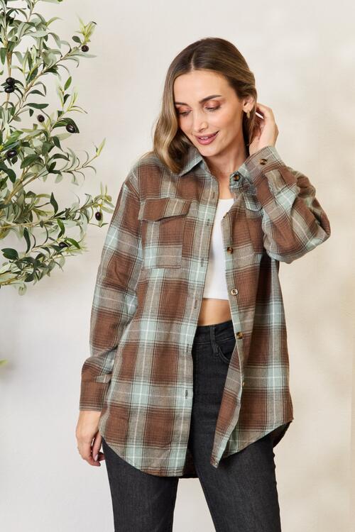 Double Take Plaid Dropped Shoulder Shirt Luvéillé