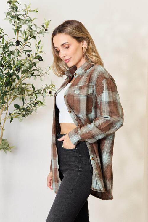 Double Take Plaid Dropped Shoulder Shirt Luvéillé