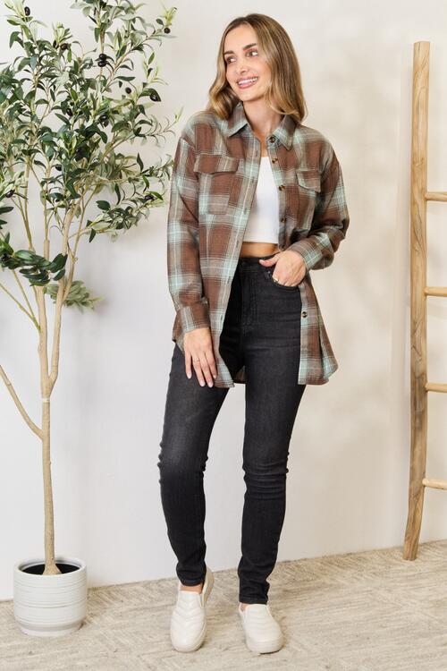 Double Take Plaid Dropped Shoulder Shirt Luvéillé