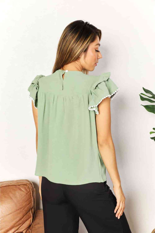Double Take Pleated Detail Flutter Sleeve Blouse Luvéillé