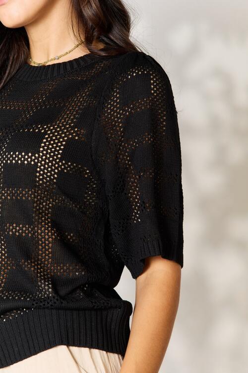 Double Take Ribbed Trim Round Neck Knit Top Luvéillé