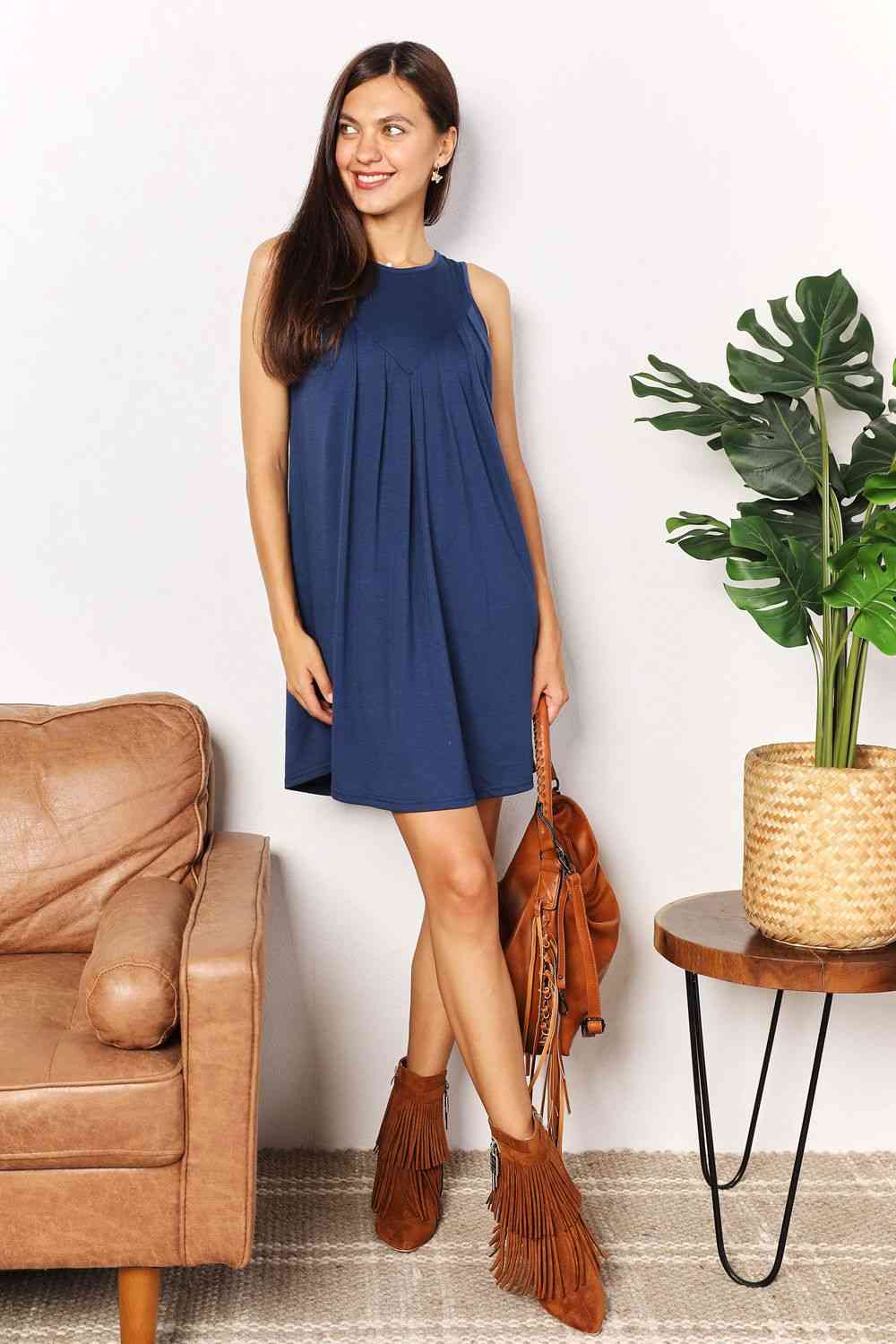 Double Take Round Neck Sleeveless Mini Dress Luvéillé