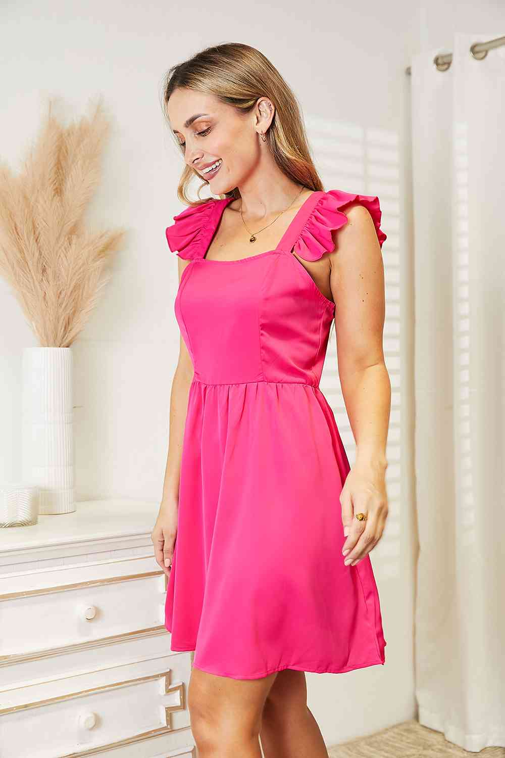 Double Take Ruffled Square Neck Dress Luvéillé