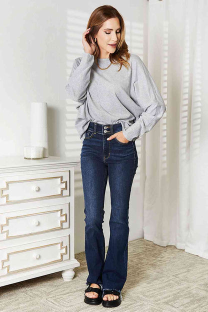 Double Take Seam Detail Round Neck Long Sleeve Top Luvéillé