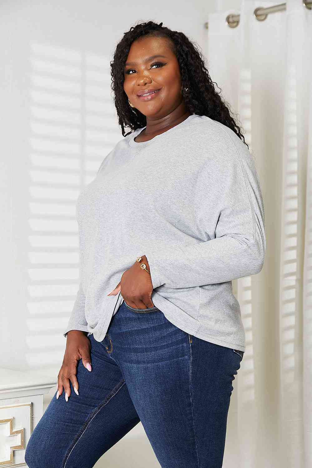 Double Take Seam Detail Round Neck Long Sleeve Top Luvéillé
