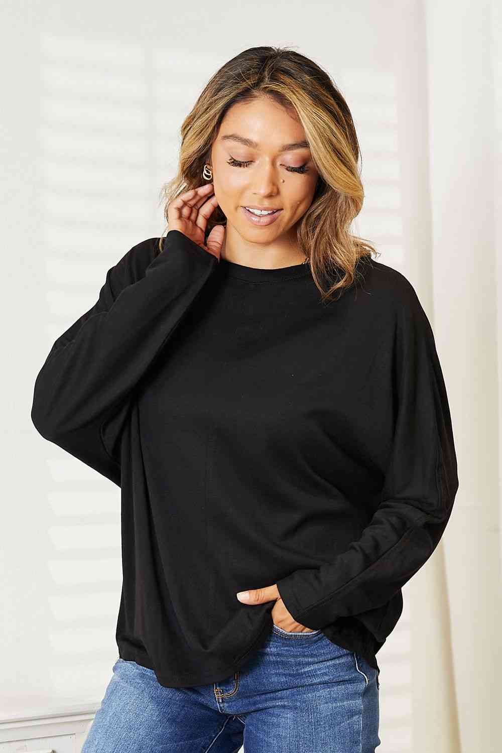 Double Take Seam Detail Round Neck Long Sleeve Top Luvéillé
