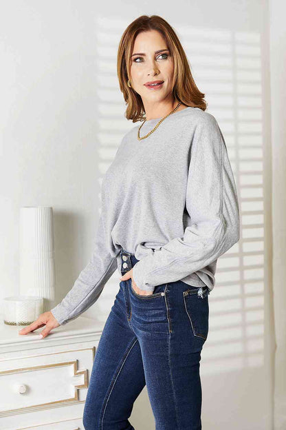 Double Take Seam Detail Round Neck Long Sleeve Top Luvéillé
