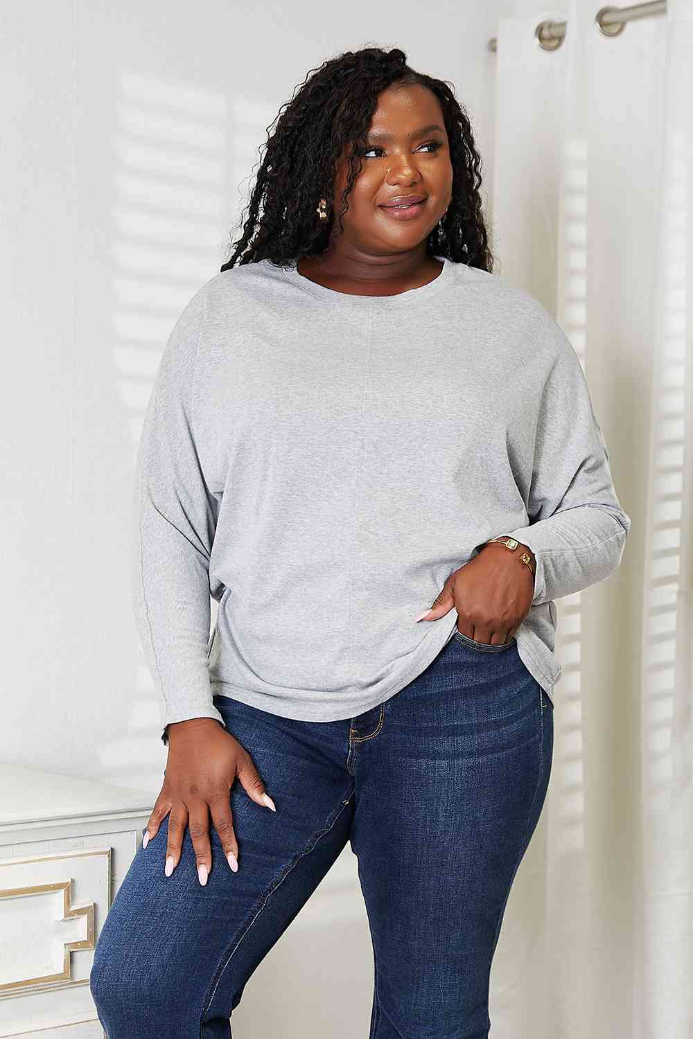 Double Take Seam Detail Round Neck Long Sleeve Top Luvéillé