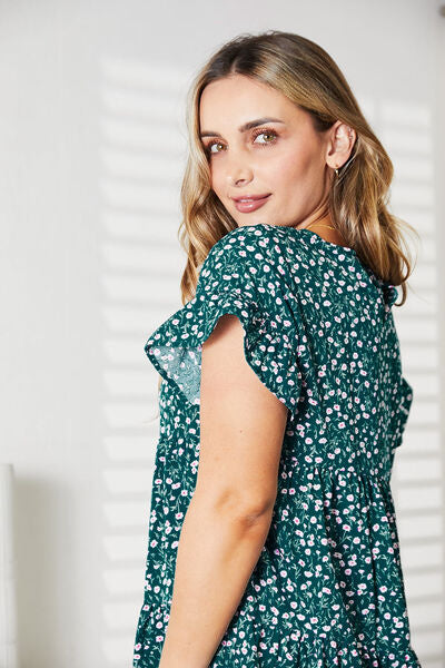 Double Take Short Flounce Sleeve Tiered Dress Luvéillé