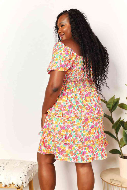 Double Take Smocked Sweetheart Neck Flounce Sleeve Mini Dress Luvéillé