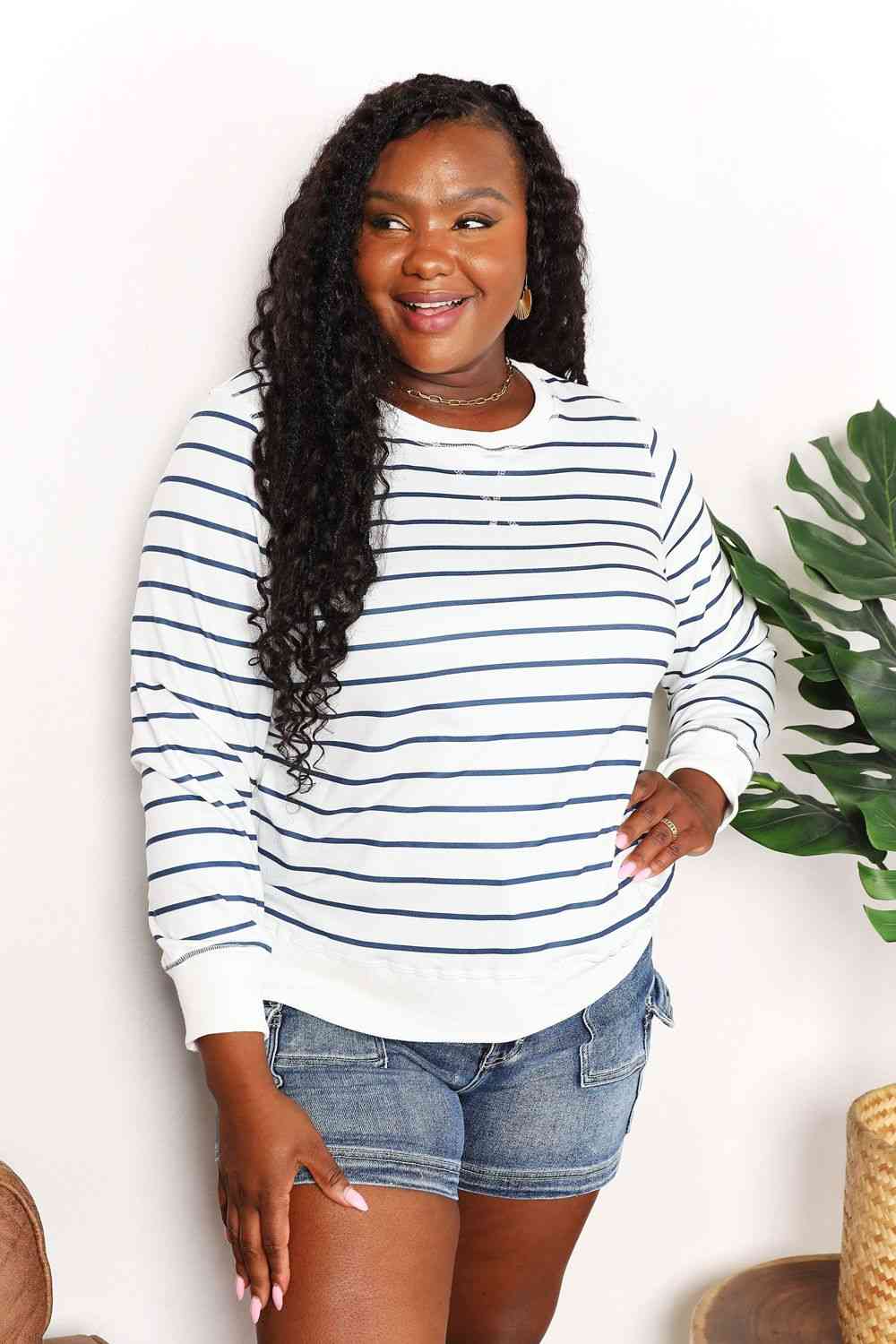 Double Take Striped Long Sleeve Round Neck Top Luvéillé