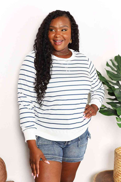 Double Take Striped Long Sleeve Round Neck Top Luvéillé