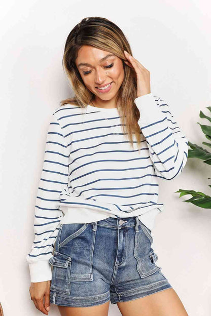 Double Take Striped Long Sleeve Round Neck Top Luvéillé