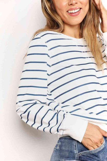 Double Take Striped Long Sleeve Round Neck Top Luvéillé